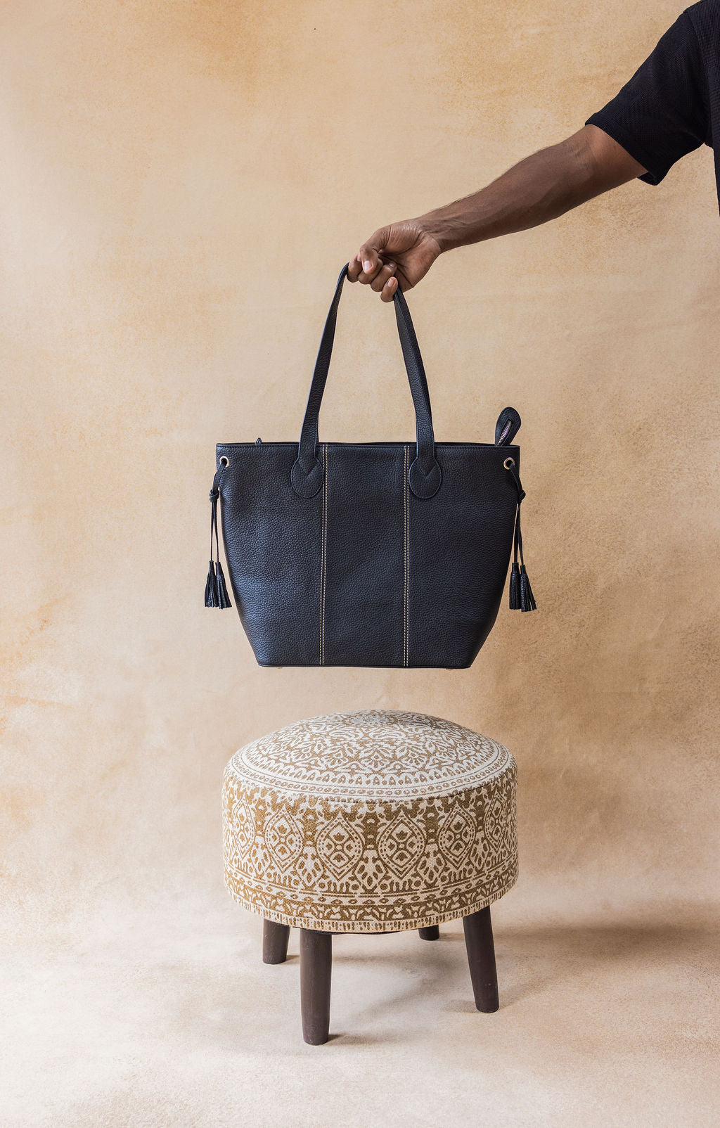 Navy Blue Leather Tote Handbag