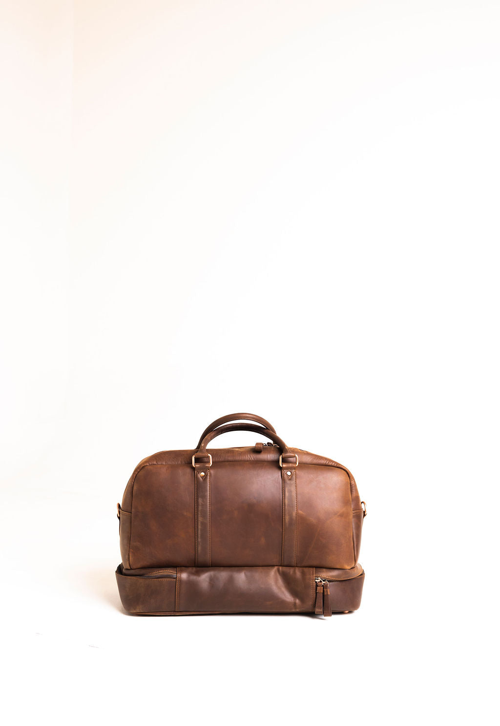 Premium Leather Duffel Bag with Shoe Compartment – Brown