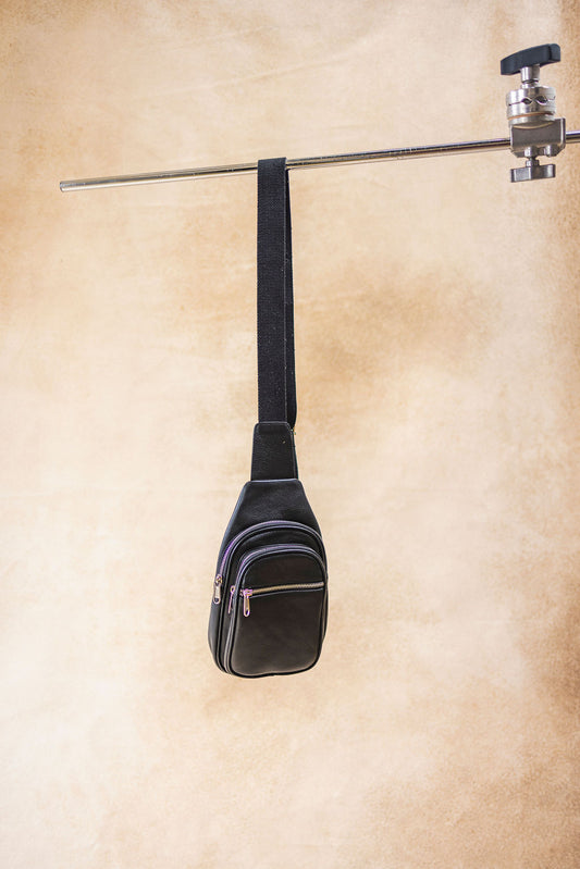 Black Leather Sling Chest Bag