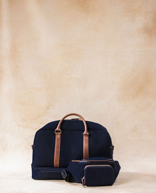 Canvas & Leather Duffel Bag with Shoe Compartment + Crossbody Bag (Combo)