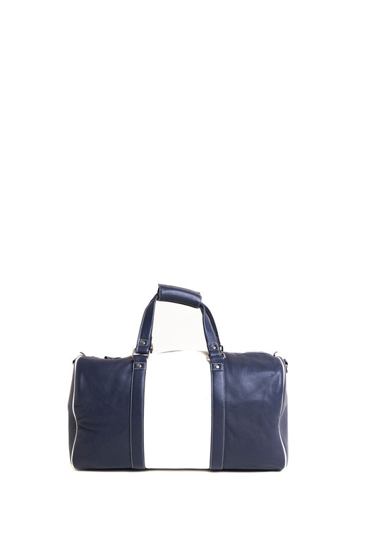 Blue & White Leather Duffle Travel Bag