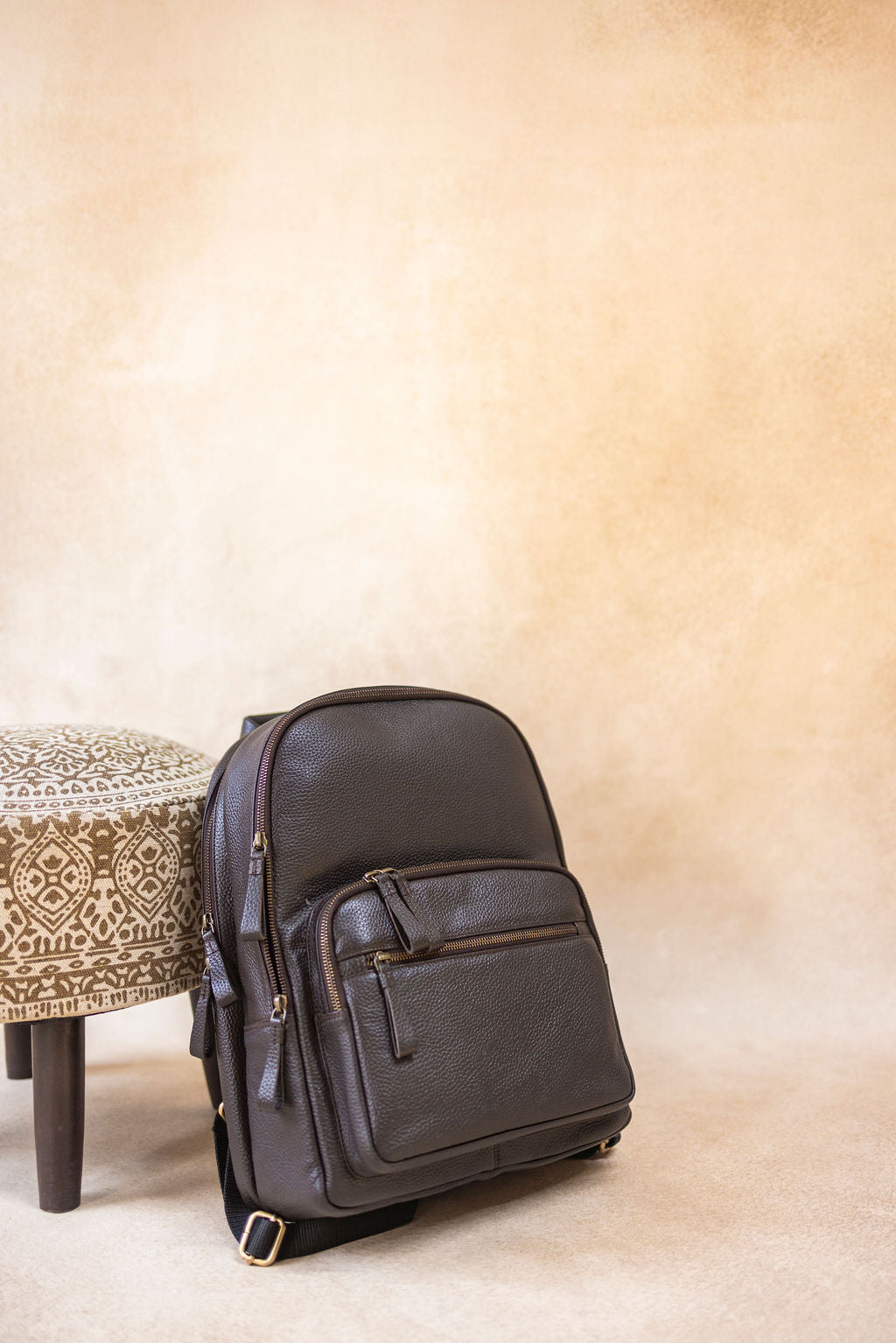 Rare Breed Heritage Leather Backpack brown – angled lifestyle view