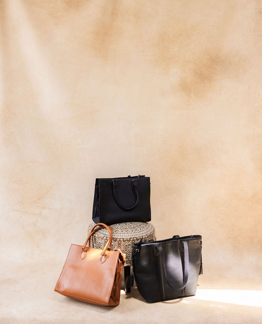 Leather Tote Bag Combo for Women – Black & Tan (Set of 3)