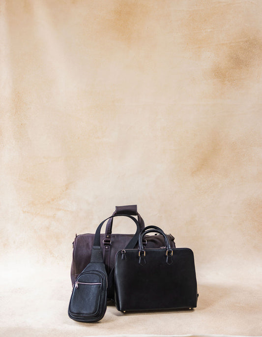 Leather Travel & Office Bag Combo – Duffel + Tote + Crossbody (3-Piece Set)