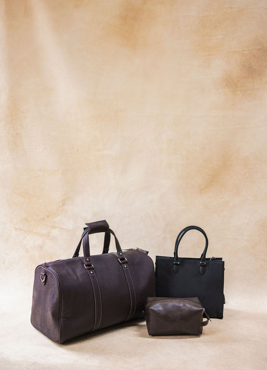 Leather Travel & Office Combo – Duffel Bag + Tote Bag + Toiletry Pouch (3-Piece Set)